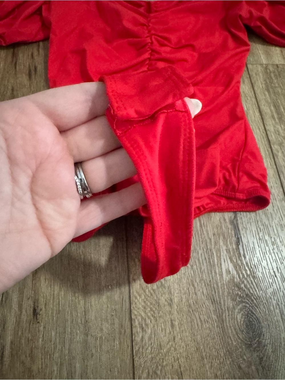 Lulu's Red Puff-Sleeve Ruched Bodysuit - Picture 5 of 6